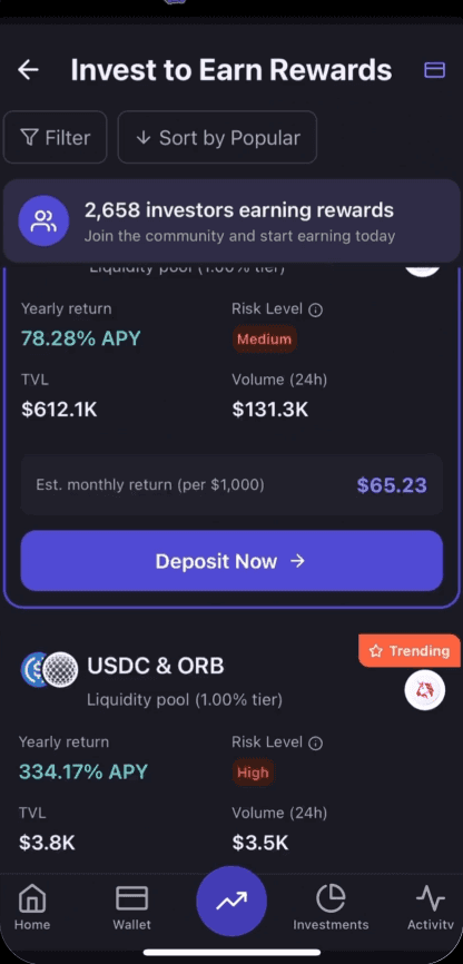 Lista de pools do EtherHub